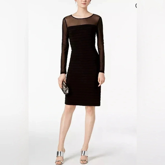 Adrianna Papell Illusion Pleated Body-con Dress Sz 4 Navy - Picture 1 of 11